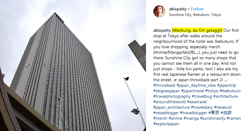 Beispiel Instagram Werbekennzeichnung